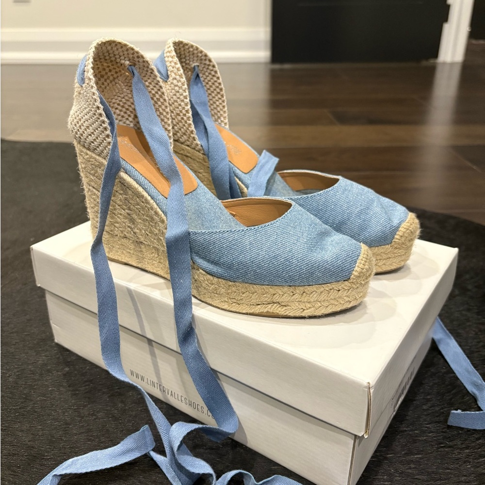 L'INTERVALLE Light Blue Espadrille Wedges